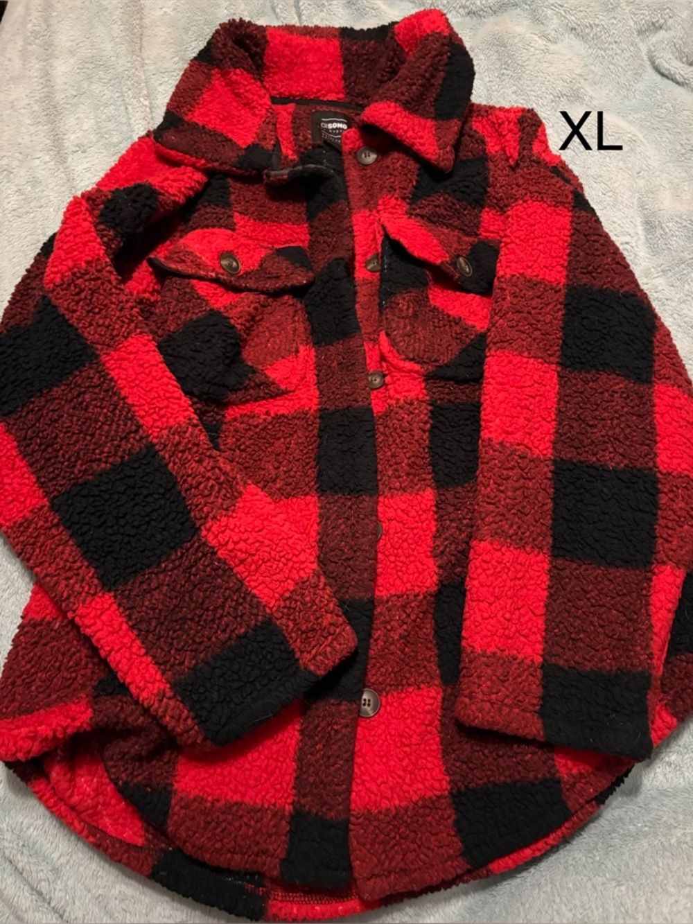 Ci Sono Red and Black Teddy Plaid Jacket